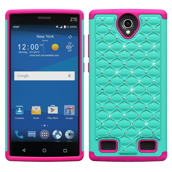 ZTE ZMAX 2 Rhinestone Case - Teal/Hot Pink - www.coverlabusa.com