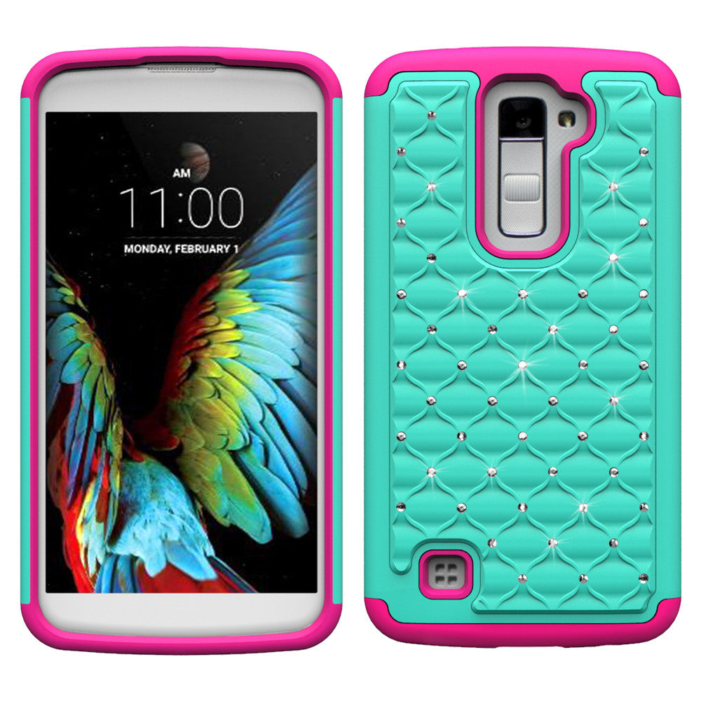 LG K10 Rhinestone Case - Teal/Hot Pink - www.coverlabusa.com