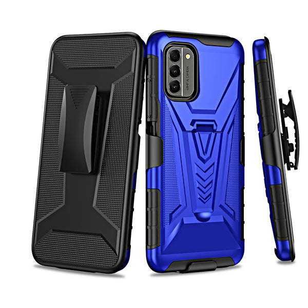 For Nokia G400 5G Case with Tempered Glass Screen Protector Heavy Duty Protective Phone Case,Built-in Kickstand Rugged Shockproof Protective Phone Case - Blue