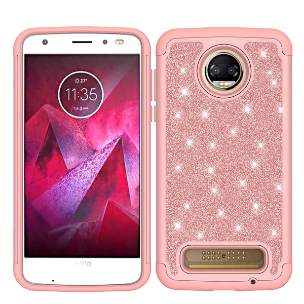Motorola Moto Z2 Force Glitter Hybrid Case - Rose Gold - www.coverlabusa.com