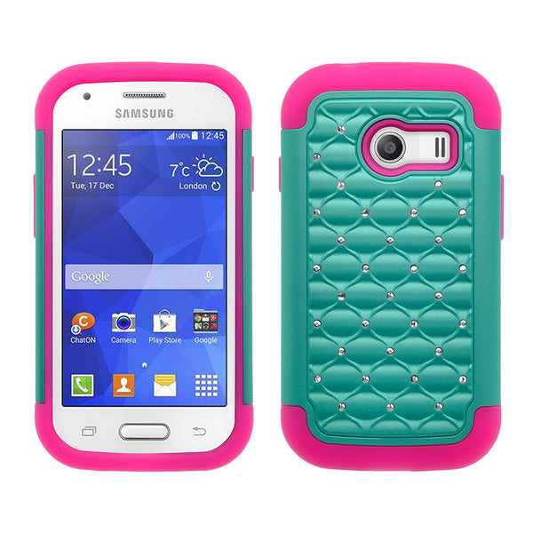 Samsung Galaxy Ace Style Rhinestone Case - Teal/Hot Pink - www.coverlabusa.com