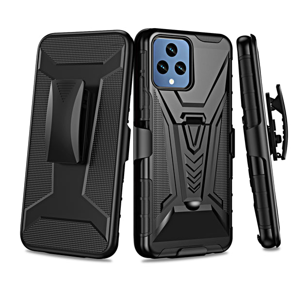 For T-Mobile REVVL 6 5G Case with Tempered Glass Screen Protector Heavy Duty Protective Phone Case,Built-in Kickstand Rugged Shockproof Protective Phone Case - Black