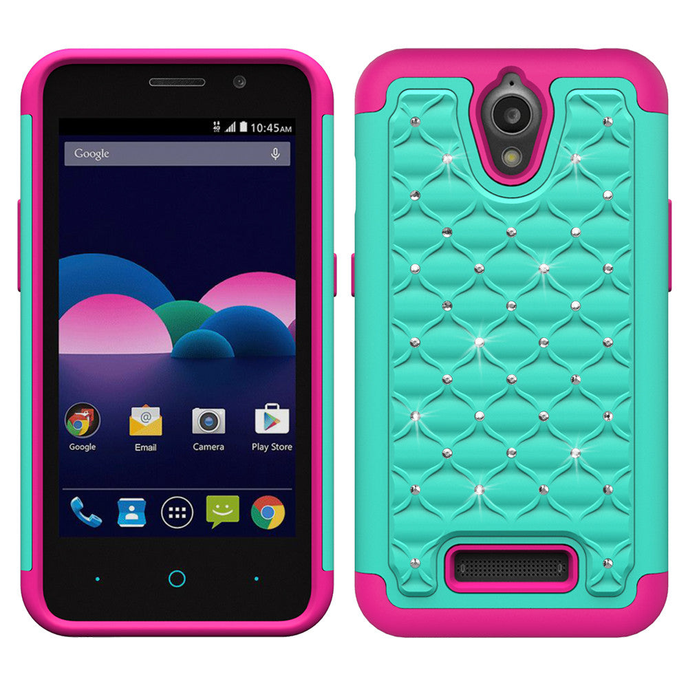 zte obsidian case - rhinestone - teal/hot pink - www.coverlabusa.com