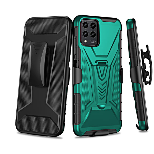 For T-Mobile REVVL 6 Pro 5G Case with Tempered Glass Screen Protector Heavy Duty Protective Phone Case,Built-in Kickstand Rugged Shockproof Protective Phone Case - Teal