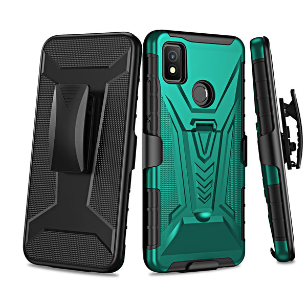 For Cricket Icon 4 Case with Tempered Glass Screen Protector Heavy Duty Protective Phone Case,Built-in Kickstand Rugged Shockproof Protective Phone Case - Teal