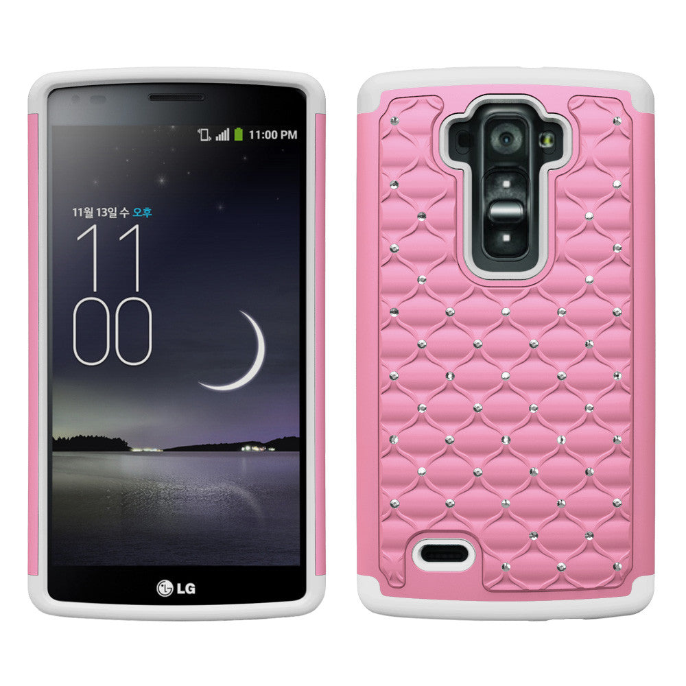 LG G Flex 2 Rhinestone Case - Pink/White - www.coverlabusa.com