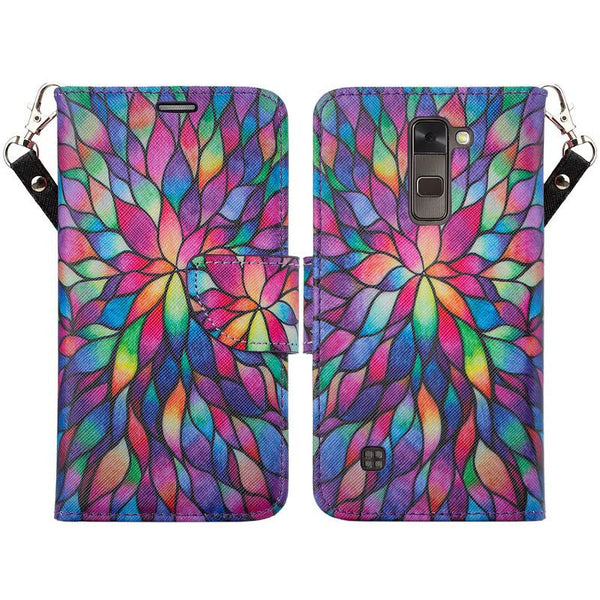 lg stylo 2 case, lg stylo 2 V wallet case - rainbow flower - www.coverlabusa.com