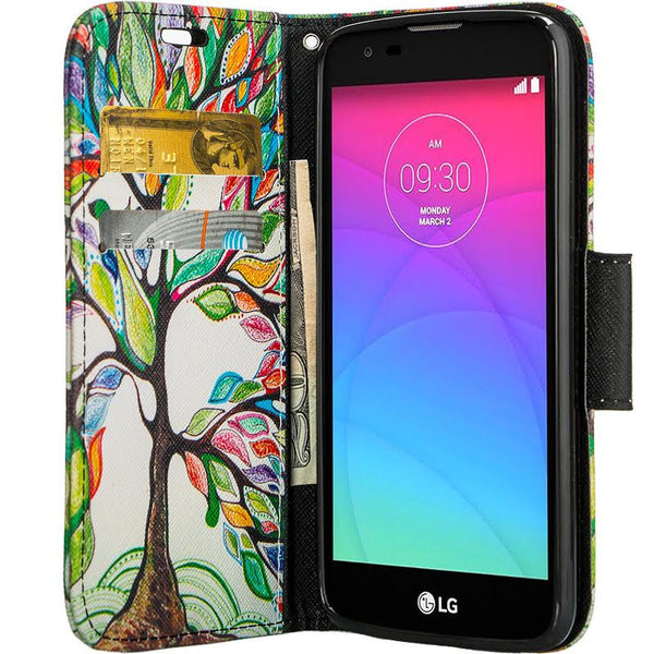 LG K7 / Tribute 5 / Treasure Wallet Case, Wrist Strap [Kickstand] Pu Leather Wallet Case with ID & Credit Card Slots - colorful tree www.coverlabusa.com