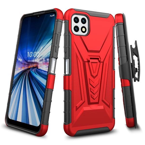 holster kickstand hyhrid phone case for boost celero 5g - red - www.coverlabusa.com