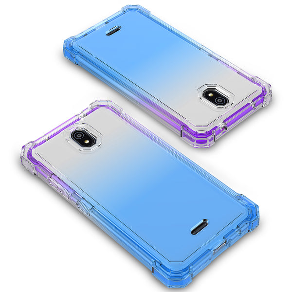 For Nokia C100 Case with Temper Glass Screen Protector Full-Body Rugged Protection - Clear/Blue/Purple