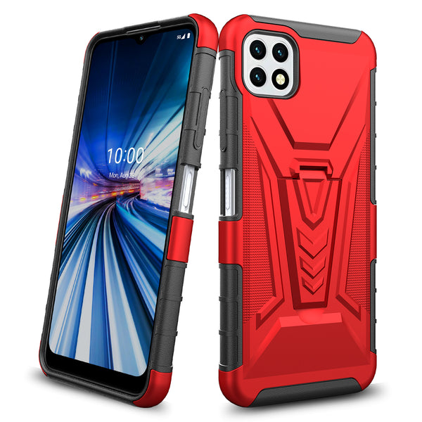 holster kickstand hyhrid phone case for boost celero 5g - red - www.coverlabusa.com