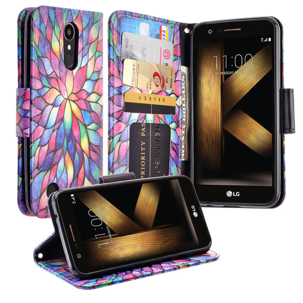 LG K20 V Case, K20 Plus leather wallet case - rainbow flower - www.coverlabusa.com