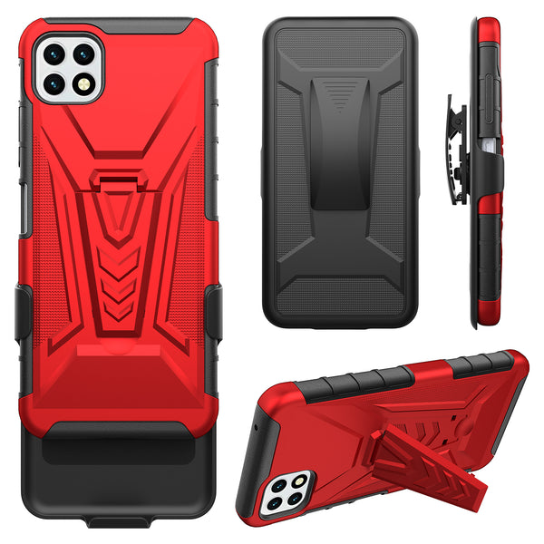 holster kickstand hyhrid phone case for boost celero 5g - red - www.coverlabusa.com