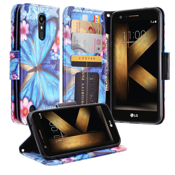 LG K20 V Case, K20 Plus leather wallet case - butterfly blue - www.coverlabusa.com