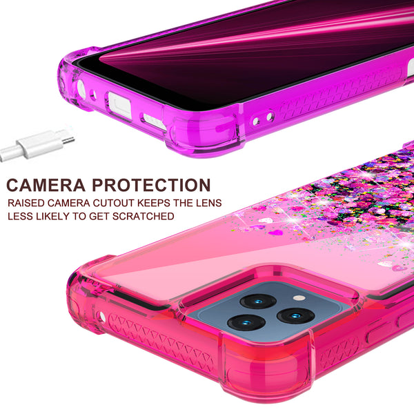 For T-Mobile REVVL 6 5G Case Liquid Glitter Phone Case Waterfall Floating Quicksand Bling Sparkle Cute Protective Girls Women Cover for T-Mobile REVVL 6 5G W/Temper Glass - (Hot Pink/Purple Gradient)