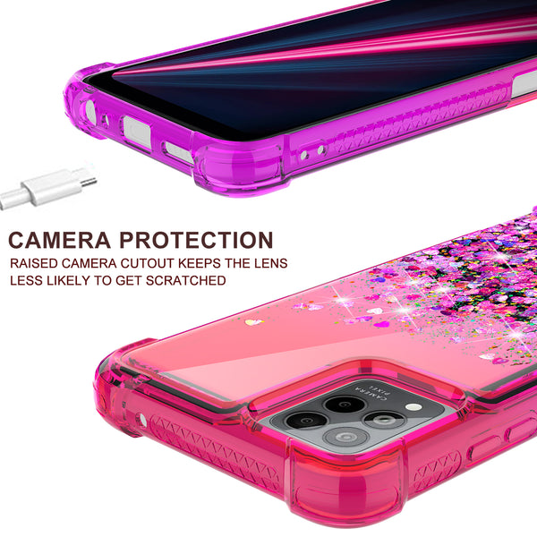 For T-Mobile REVVL 6 PRO 5G Case Liquid Glitter Phone Case Waterfall Floating Quicksand Bling Sparkle Cute Protective Girls Women Cover for T-Mobile REVVL 6 PRO 5G W/Temper Glass - (Hot Pink/Purple Gradient)
