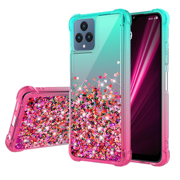 For T-Mobile REVVL 6 5G Case Liquid Glitter Phone Case Waterfall Floating Quicksand Bling Sparkle Cute Protective Girls Women Cover for T-Mobile REVVL 6 5G W/Temper Glass - (Teal/Pink Gradient)