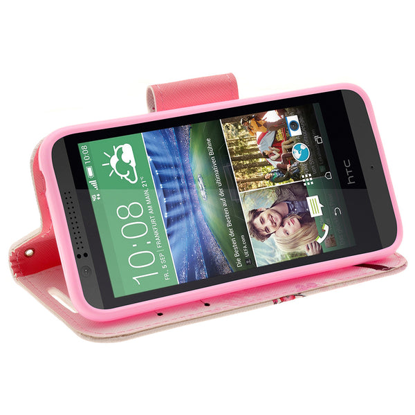 htc desire 510 leather wallet case - cherry blossom - www.coverlabusa.com