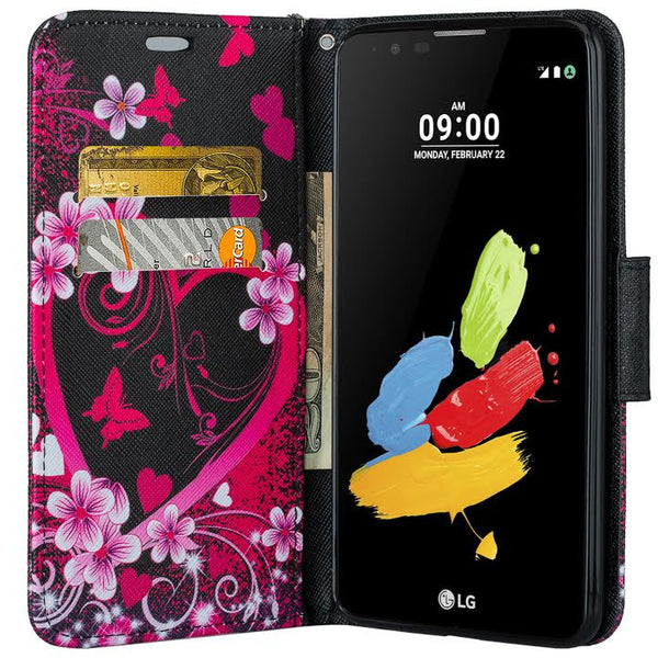 LG Stylo 2 Case, Stylo 2 V, Stylo 2 Plus Wallet Case - heart butterflies - www.coverlabusa.com