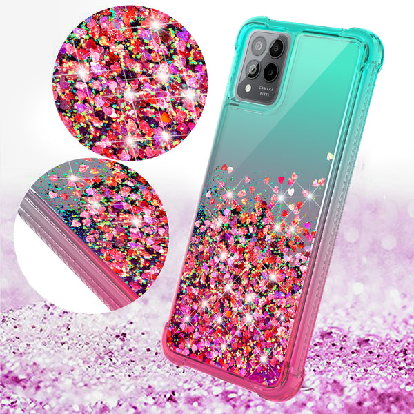 For T-Mobile REVVL 6 PRO 5G Case Liquid Glitter Phone Case Waterfall Floating Quicksand Bling Sparkle Cute Protective Girls Women Cover for T-Mobile REVVL 6 PRO 5G W/Temper Glass - (Pink/Teal Gradient)