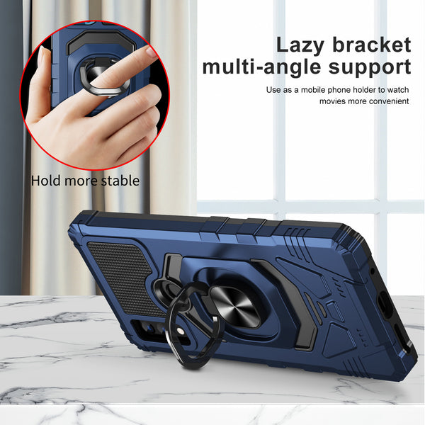 For AT&T Maestro 3 Case [Military Grade] Ring Car Mount Kickstand w/[Tempered Glass] Hybrid Hard PC Soft TPU Shockproof Protective Case - Blue