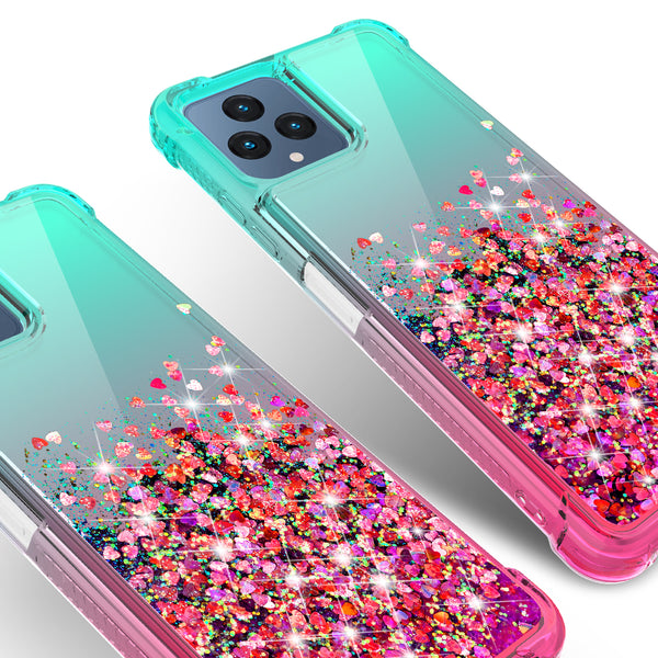 For T-Mobile REVVL 6 5G Case Liquid Glitter Phone Case Waterfall Floating Quicksand Bling Sparkle Cute Protective Girls Women Cover for T-Mobile REVVL 6 5G W/Temper Glass - (Teal/Pink Gradient)