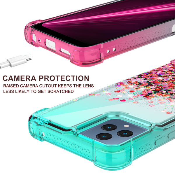 For T-Mobile REVVL 6 5G Case Liquid Glitter Phone Case Waterfall Floating Quicksand Bling Sparkle Cute Protective Girls Women Cover for T-Mobile REVVL 6 5G W/Temper Glass - (Teal/Pink Gradient)