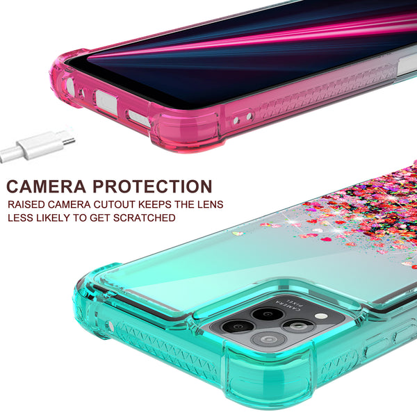 For T-Mobile REVVL 6 PRO 5G Case Liquid Glitter Phone Case Waterfall Floating Quicksand Bling Sparkle Cute Protective Girls Women Cover for T-Mobile REVVL 6 PRO 5G W/Temper Glass - (Pink/Teal Gradient)