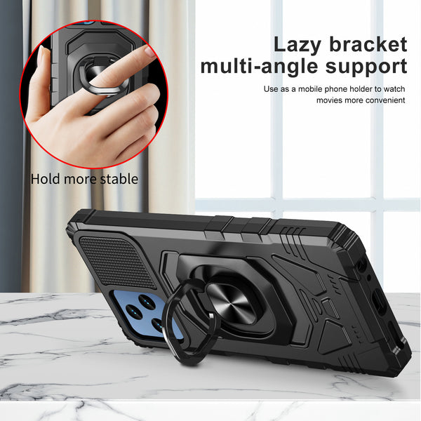 For T-Mobile REVVL 6 5G Case [Military Grade] Ring Car Mount Kickstand w/[Tempered Glass] Hybrid Hard PC Soft TPU Shockproof Protective Case - Black