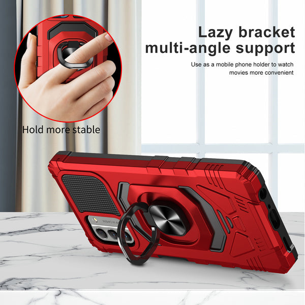 For Nokia G400 5G Case [Military Grade] Ring Car Mount Kickstand w/[Tempered Glass] Hybrid Hard PC Soft TPU Shockproof Protective Case - Red