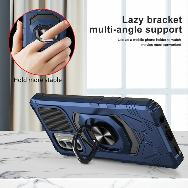 For Nokia G400 5G Case [Military Grade] Ring Car Mount Kickstand w/[Tempered Glass] Hybrid Hard PC Soft TPU Shockproof Protective Case - Blue