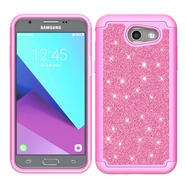 Samsung Galaxy J3 Emerge Glitter Hybrid Case - Hot Pink - www.coverlabusa.com