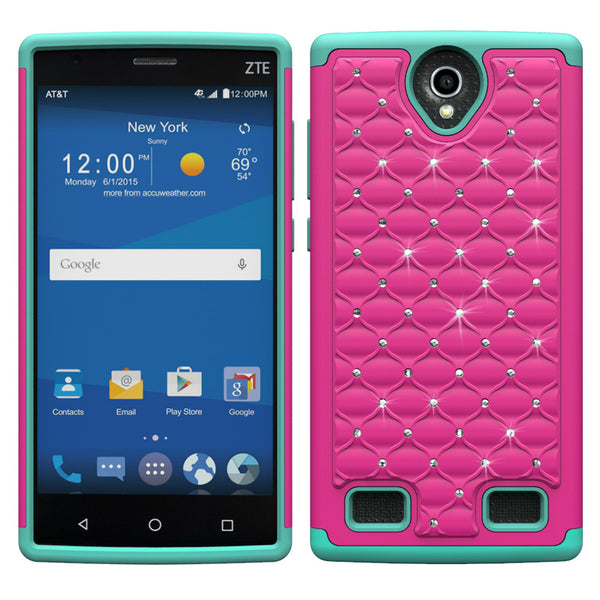 ZTE ZMAX 2 Rhinestone Case - Hot Pink/Teal - www.coverlabusa.com