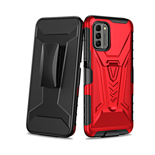 For Nokia G400 5G Case with Tempered Glass Screen Protector Heavy Duty Protective Phone Case,Built-in Kickstand Rugged Shockproof Protective Phone Case - Red