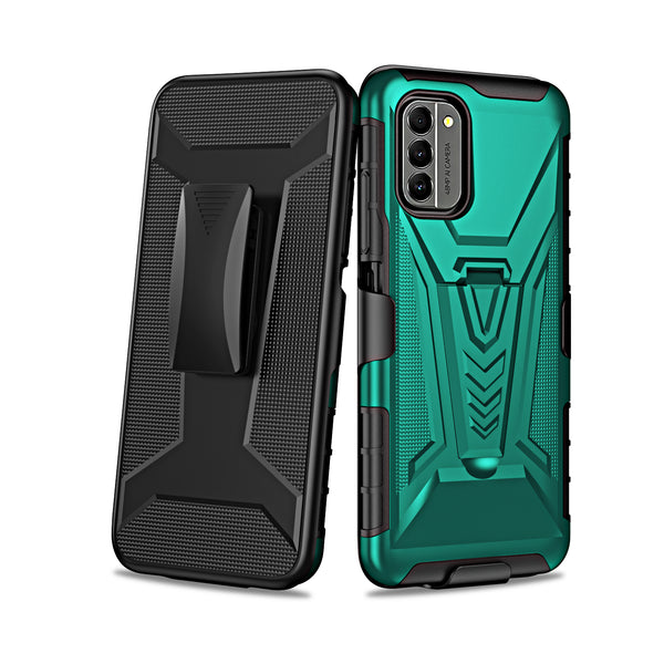 For Nokia G400 5G Case with Tempered Glass Screen Protector Heavy Duty Protective Phone Case,Built-in Kickstand Rugged Shockproof Protective Phone Case - Teal