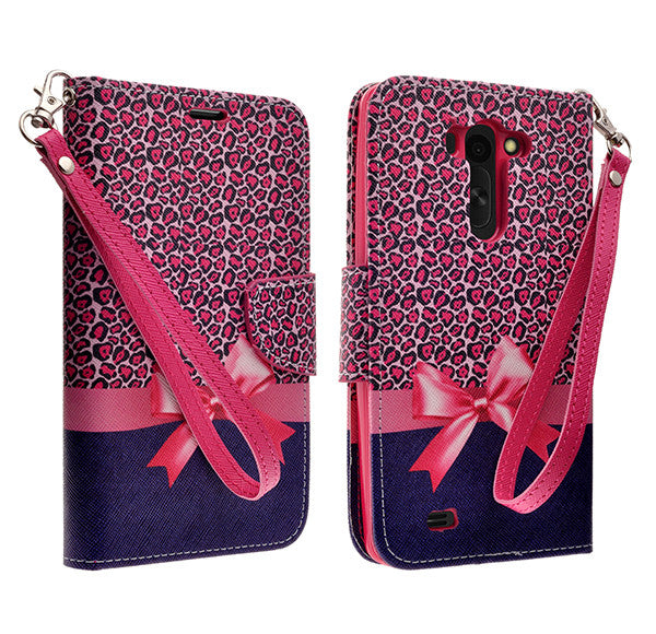 LG G Vista Wallet Case [Card Slots + Money Pocket + Kickstand] and Strap - Cheetah Prints