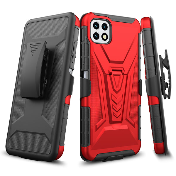 holster kickstand hyhrid phone case for boost celero 5g - red - www.coverlabusa.com