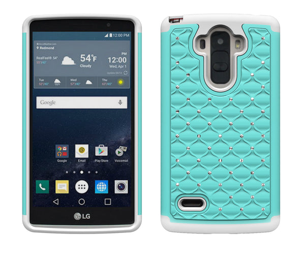 LG G Vista 2 Case, LG G Stylo Case diamond rhinestone - teal/white - www.coverlabusa.com