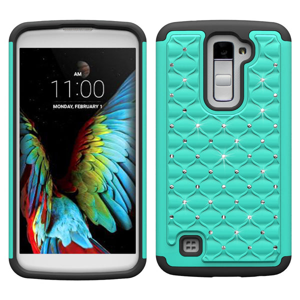 LG K10 Rhinestone Case - Teal/Black - www.coverlabusa.com