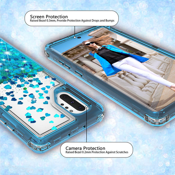 hard clear glitter phone case for samsung galaxy note 10 plus - teal - www.coverlabusa.com 