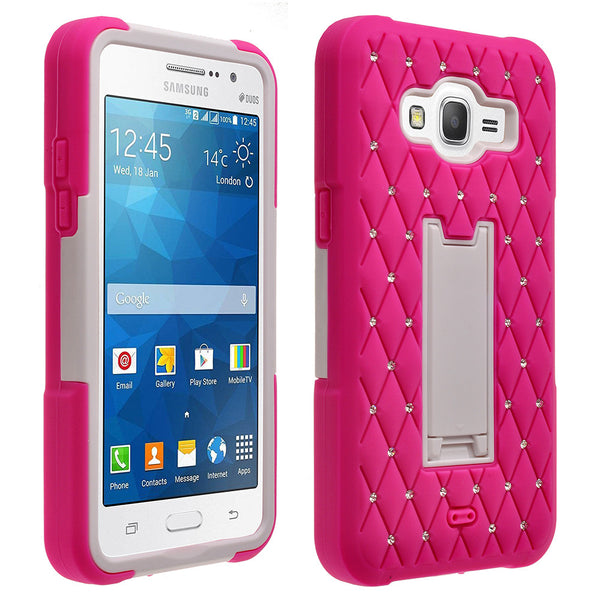 Galaxy Go Case, Samsung Grand Prime hybrid diamond case - hot pink/white - www.coverlabusa.com