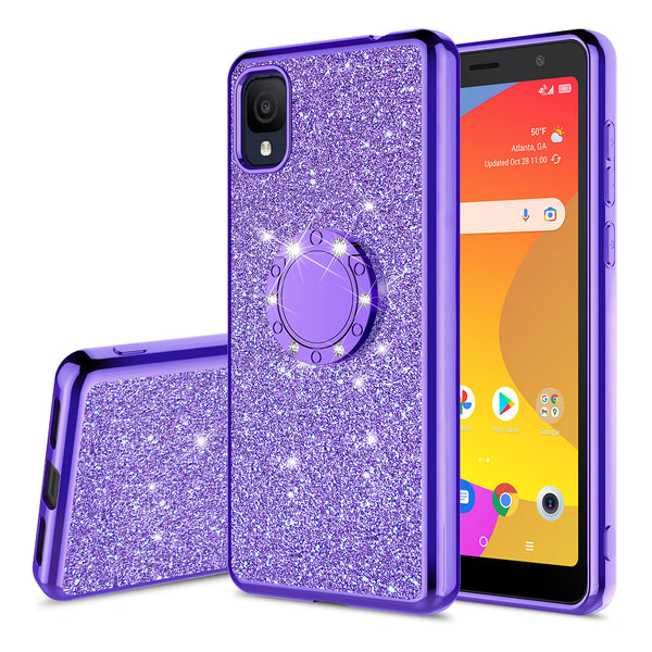 For TCL 30Z 30LE Case, Glitter Cute Phone Case Girls with Kickstand,Bling Diamond Rhinestone Bumper Ring Stand Sparkly Luxury Clear Thin Soft Protective TCL 30Z 30LE Case for Girl Women - Purple