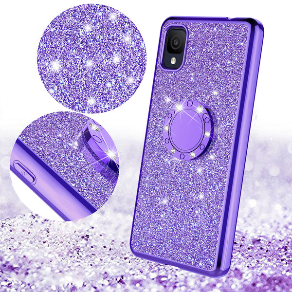 For TCL Ion Z Case, Glitter Cute Phone Case Girls with Kickstand,Bling Diamond Rhinestone Bumper Ring Stand Sparkly Luxury Clear Thin Soft Protective TCL Ion Z Case for Girl Women - Purple