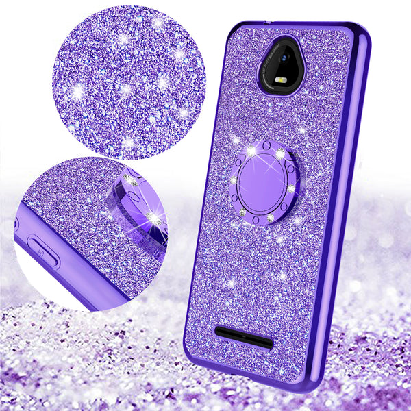 For Boost Schok Volt SV55 Case, Glitter Cute Phone Case Girls with Kickstand,Bling Diamond Rhinestone Bumper Ring Stand Sparkly Luxury Clear Thin Soft Protective Boost Schok Volt SV55 Case for Girl Women - Purple