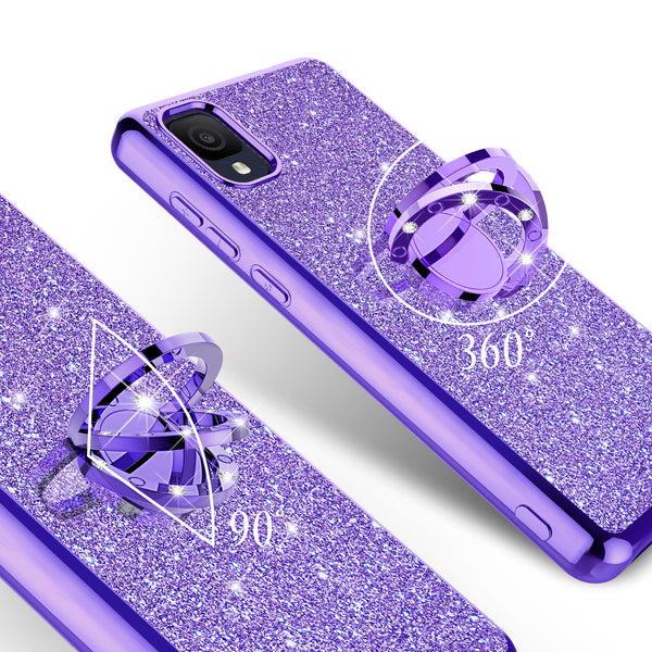For TCL Ion Z Case, Glitter Cute Phone Case Girls with Kickstand,Bling Diamond Rhinestone Bumper Ring Stand Sparkly Luxury Clear Thin Soft Protective TCL Ion Z Case for Girl Women - Purple