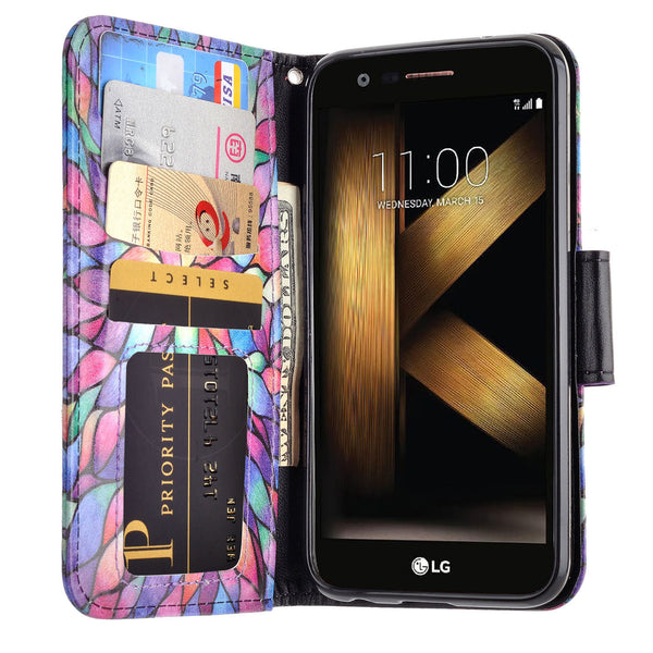 LG K20 V Case, K20 Plus leather wallet case - rainbow flower - www.coverlabusa.com