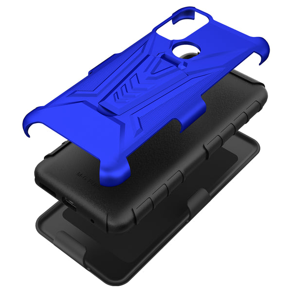 holster kickstand hyhrid phone case for motorola moto g pure - blue - www.coverlabusa.com
