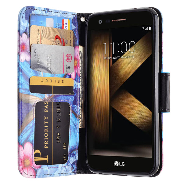 LG K20 V Case, K20 Plus leather wallet case - butterfly blue - www.coverlabusa.com