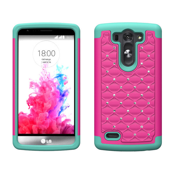 LG G3 s Rhinestone Case - Hot Pink/Teal - www.coverlabusa.com