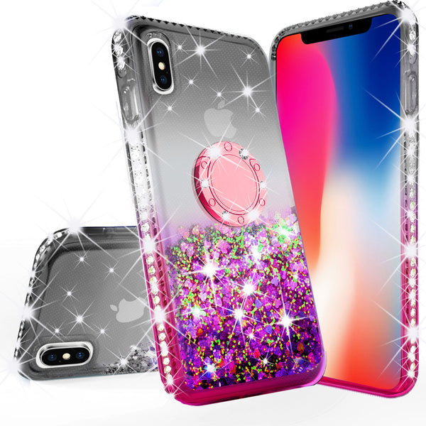 glitter ring phone case for Apple iPhone XR - black/hot pink gradient - www.coverlabusa.com